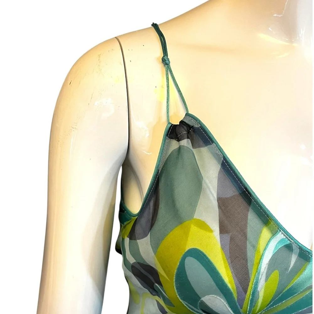 Planet UK Silk Slip Dress Green/Blue Mermaid Floral Size 14 - Picture 7 of 16